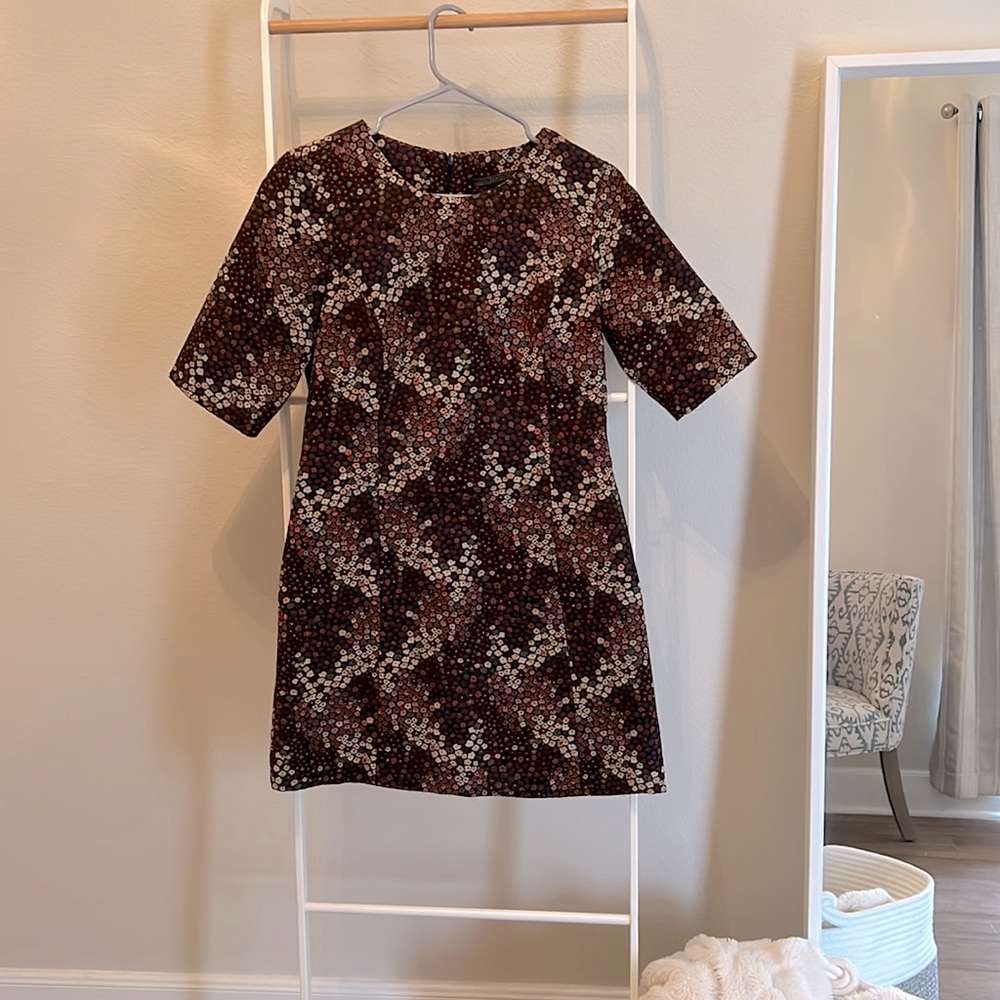 Zara Trafuc Brown Brocade Floral Dress